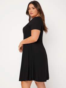 SHEIN Clasi Plus Solid Patched Pocket Dress - Black - View 3