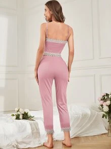 Set homewear con encaje de pestaña en contraste - Rosa - Ver 2