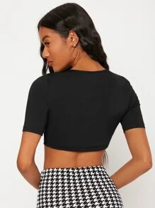 SHEIN BASICS Scoop Neck Crop Top - Black - View 2