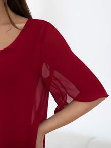 AAmilife Round Neck Split Sleeve Blouse - Burgundy - View 5