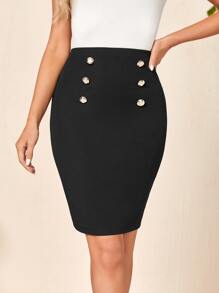 EMERY ROSE Fake Button Bodycon Skirt