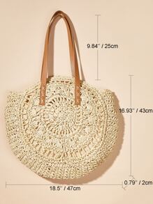 輕便便攜度假編織包草編包鏤空草編包女生女大學生秋冬保暖冬季度假度假郊遊海灘秋冬必備 - 米色 - 查看 8