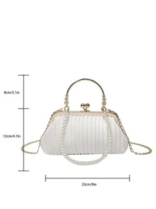 Bolso fruncido con diseño de perla artificial con cerradura con cadena - Blanco - Ver 3