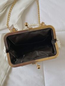 Bolso fruncido con diseño de perla artificial con cerradura con cadena - Blanco - Ver 6