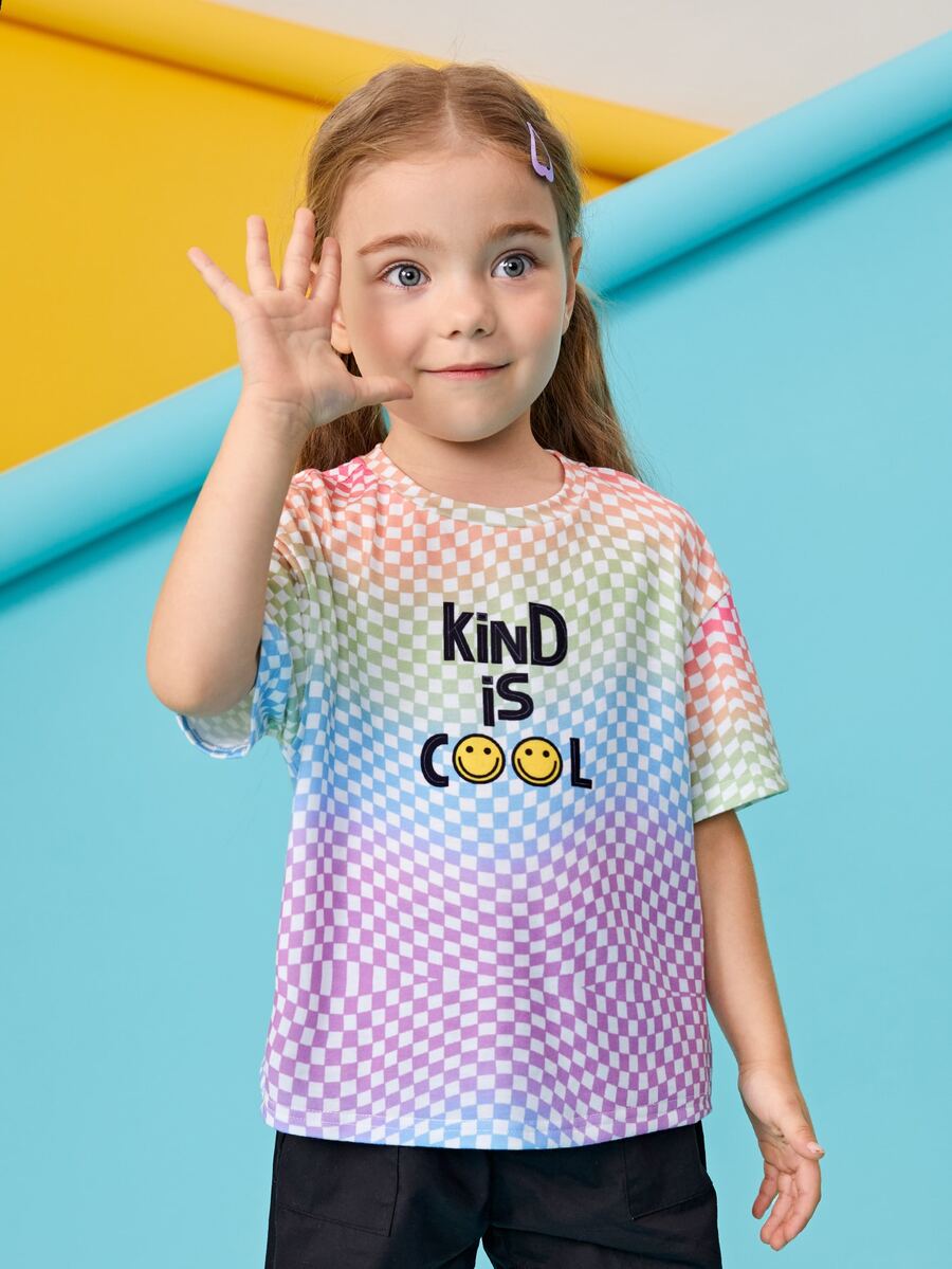 Stick Together Co 小女童標語圖案棋盤格T恤 - 彩色 - 查看 1