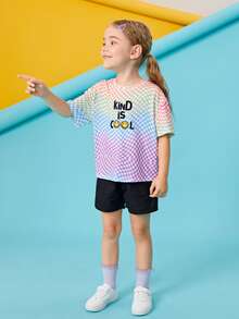 Stick Together Co 小女童標語圖案棋盤格T恤 - 彩色 - 查看 4