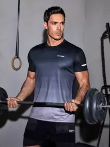 Manfinity Fitness Boyfriend Style Men Reflective Letter Graphic Sports Tee Workout Tops , Gym , Graphic , Active Wear , Colorful , Reflective