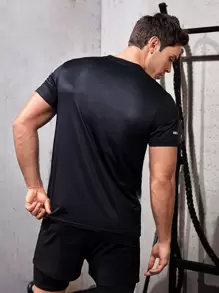 Manfinity Fitness Boyfriend Style Men Reflective Letter Graphic Sports Tee Workout Tops , Gym , Graphic , Active Wear , Colorful , Reflective