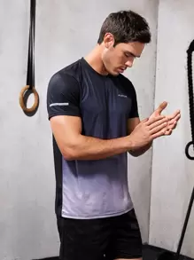 Manfinity Fitness Boyfriend Style Men Reflective Letter Graphic Sports Tee Workout Tops , Gym , Graphic , Active Wear , Colorful , Reflective