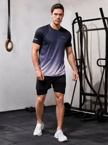 Manfinity Fitness Boyfriend Style Men Reflective Letter Graphic Sports Tee Workout Tops , Gym , Graphic , Active Wear , Colorful , Reflective