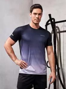 Manfinity Fitness Boyfriend Style Men Reflective Letter Graphic Sports Tee Workout Tops , Gym , Graphic , Active Wear , Colorful , Reflective