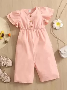 SHEIN 嬰兒蝴蝶袖半排扣連身褲 - 淺粉色 - 查看 1