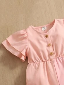 SHEIN 嬰兒蝴蝶袖半排扣連身褲 - 淺粉色 - 查看 3
