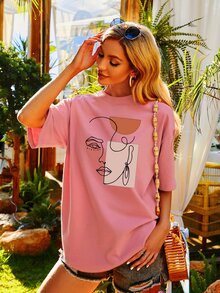 Abstract Figure Graphic Drop Shoulder Tee