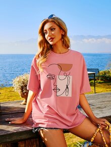 Abstract Figure Graphic Drop Shoulder Tee