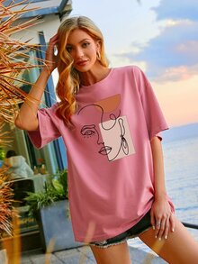 Abstract Figure Graphic Drop Shoulder Tee