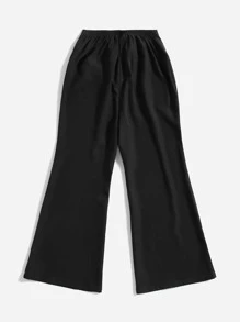 SHEIN Girls Button Detail Wide Leg Trousers - Black - View 2