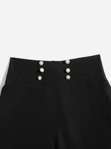 SHEIN Girls Button Detail Wide Leg Trousers - Black - View 3