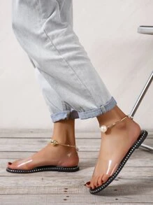 NỮ Nhân tạo Trang trí ngọc trai Đơn giản Ban nhạc Dép quai hậu , Đúng mốt Chóp giầy mở ra Mắt cá chân Dải Dép phẳng - Trong sáng - Xem 2