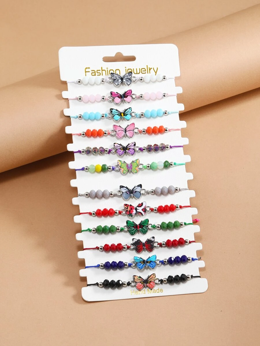 12 cái Vòng đeo tay trang trí hạt & bướm - Nhiều màu - Xem 1