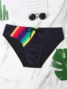 Manfinity KASUA Men Rainbow Striped Print Swim Brief - Black - View 1