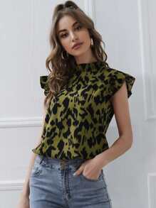 SHEIN Privé Áo sơ mi nữ Nút viền lá sen Xù Tất cả trên in Thanh lịch - Nhiều màu - Xem 5