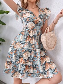 Breezaya All Over Floral Print Backless Ruffle Hem Dress Vacation Beach Outfits Women