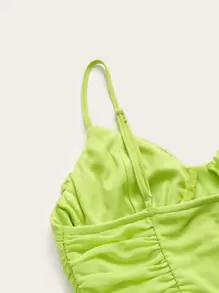 SHEIN BAE Plus Ruched Bustier Bandana Mesh Cami Top