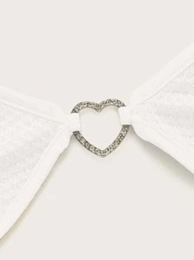 SHEIN ICON Rhinestone Heart Ring Detail Backless Knot Halter Top - White - View 3
