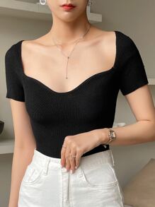 DAZY Áo len cổ tim viền gân, Quần áo trở lại trường - màu đen - Xem 6