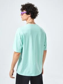 Manfinity VCAY 1pc Loose Fit Drop Shoulder Figure & Letter Graphic T-Shirt - Mint Green - View 2
