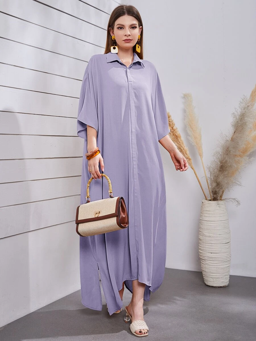 Mulvari 蝙蝠袖下擺開叉直筒連衣裙 - 紫丁香色 - 查看 1