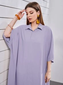 Mulvari 蝙蝠袖下擺開叉直筒連衣裙 - 紫丁香色 - 查看 3