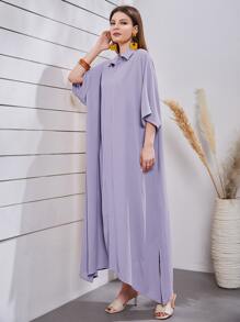 Mulvari 蝙蝠袖下擺開叉直筒連衣裙 - 紫丁香色 - 查看 5