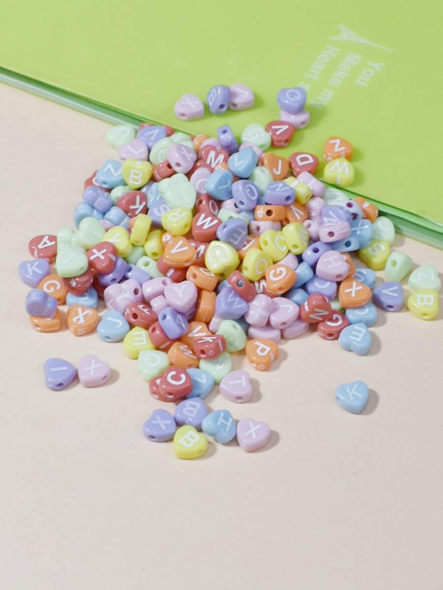 200 piezas de color al azar con patrón de letra DIY cuenta - Multicolor - Ver 1