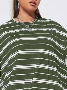 SHEIN EZwear Plus Drop Shoulder Striped Tee - Green - View 5