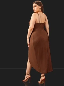SHEIN Privé Đầm Plus Size Vắt Xù Trọn gói màu trơn Giải trí - Cà phê nâu - Xem 3