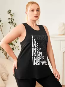 SHEIN Street Sport Plus Breathable Softness Letter Graphic Sports Tank Top - Black - View 1