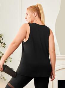 SHEIN Street Sport Plus Breathable Softness Letter Graphic Sports Tank Top - Black - View 2