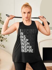 SHEIN Street Sport Plus Breathable Softness Letter Graphic Sports Tank Top - Black - View 3