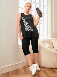 SHEIN Street Sport Plus Breathable Softness Letter Graphic Sports Tank Top - Black - View 4