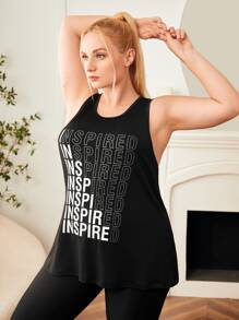 SHEIN Street Sport Plus Breathable Softness Letter Graphic Sports Tank Top - Black - View 5