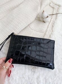 Mini Crocodile Embossed Square Bag Hight Quality Leather - Black - View 3