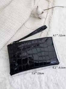 Mini Crocodile Embossed Square Bag Hight Quality Leather - Black - View 4