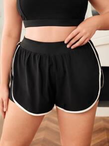 SHEIN Running Plus Lightweight Contrast Binding Sports Shorts - Black - View 4