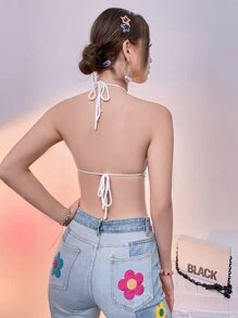 SHEIN Unity 後綁帶撞色掛脖上衣 - 彩色 - 查看 2