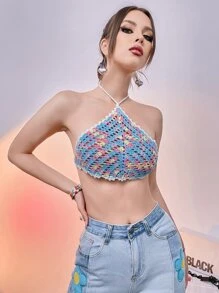 SHEIN Unity 後綁帶撞色掛脖上衣 - 彩色 - 查看 6