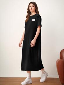 Mulvari Đầm Đắp vá Slogan Giải trí - màu đen - Xem 3