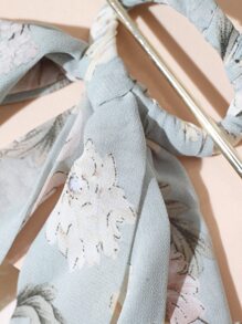 1pc Fashionable Elegant Floral Print Long Ribbon Hair Clip, Hair Accessories, Head Accessories,Summer,Holiday,Travel - Baby Blue - View 5