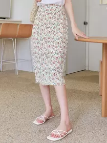 DAZY Floral Midi Pencil Skirt - Multicolor - View 4